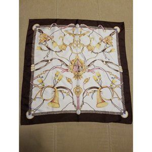 NEW Liz Claiborne Silk Scarf Crown Tassel Belt Ribbon Horn Crest Brown